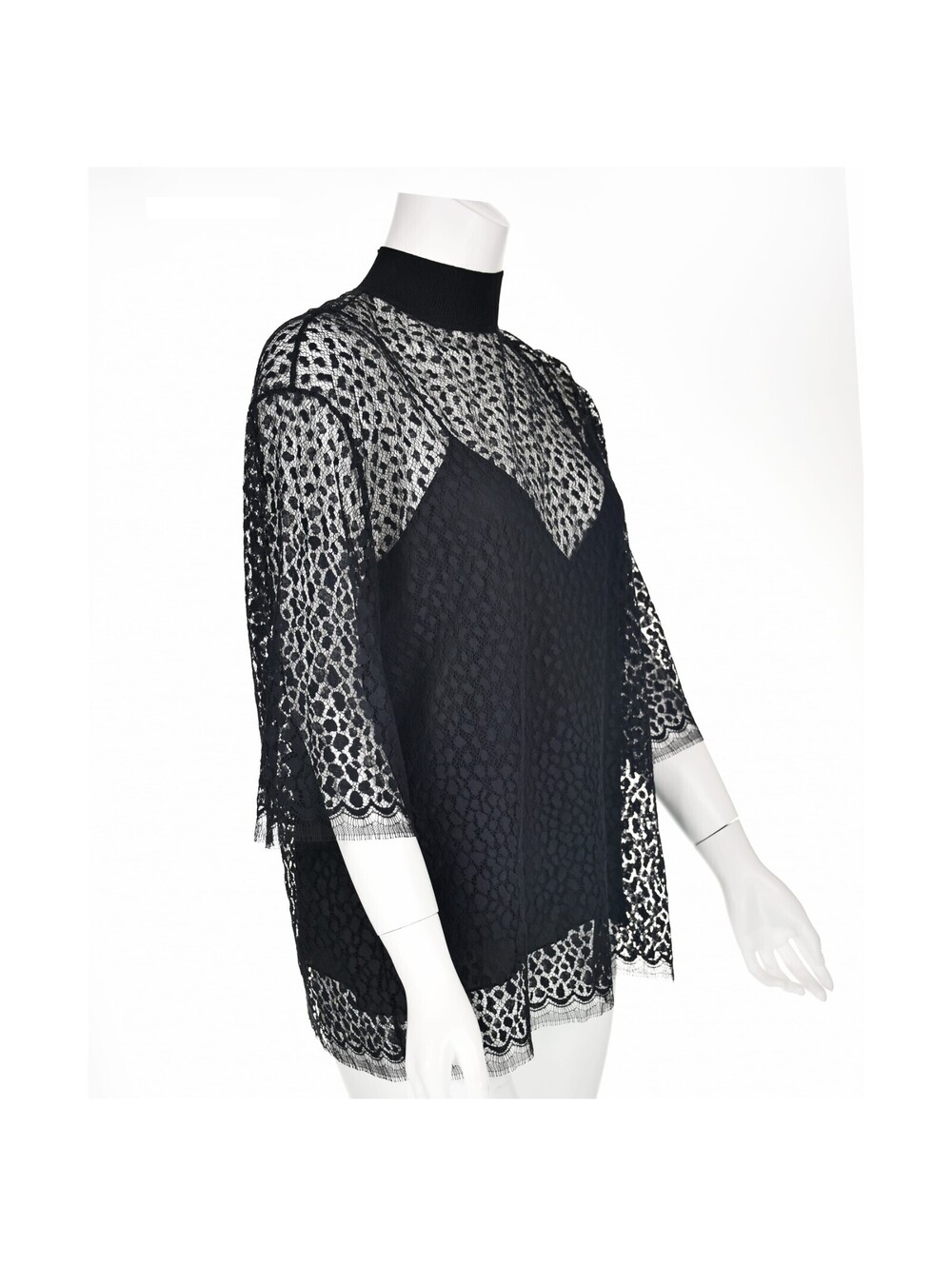 GIVENCHY Black Lace Mock Neck Blouse w Black Silk Camisole, SZ US8-10 NWOT - Picture 2 of 8